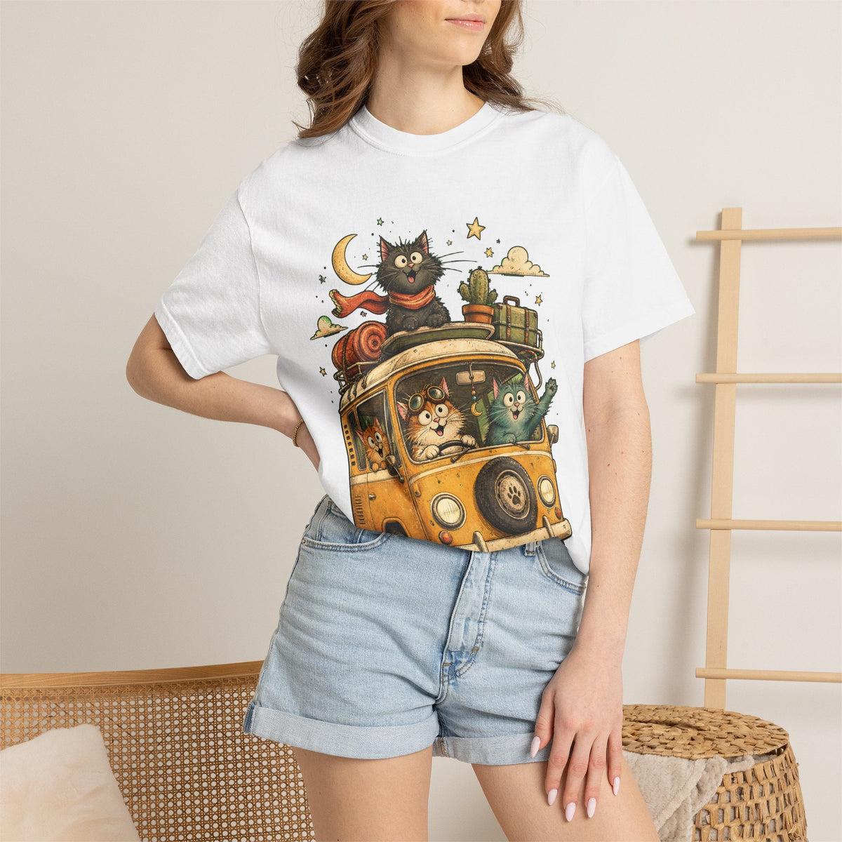 Cute Cats Road Trip T-Shirt — Vintage Camper Van Graphic