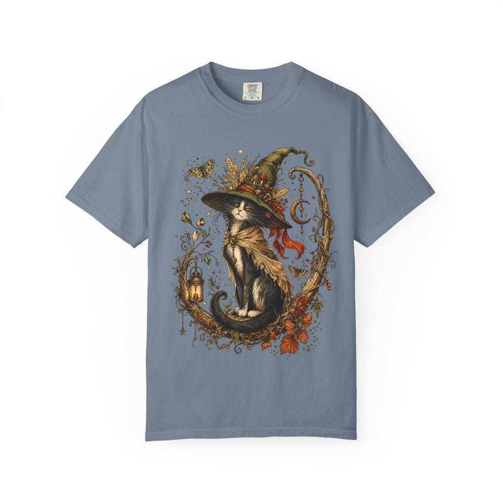 Witch Cat T‑Shirt — Autumn Witch Hat Cat Illustration