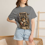Cozy Cat Nook T-Shirt — Sleeping Cat with Tea & Lavender Graphic
