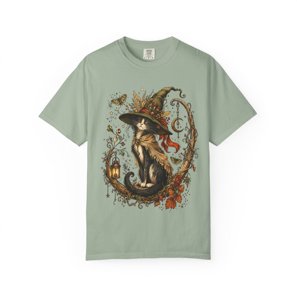 Witch Cat T‑Shirt — Autumn Witch Hat Cat Illustration