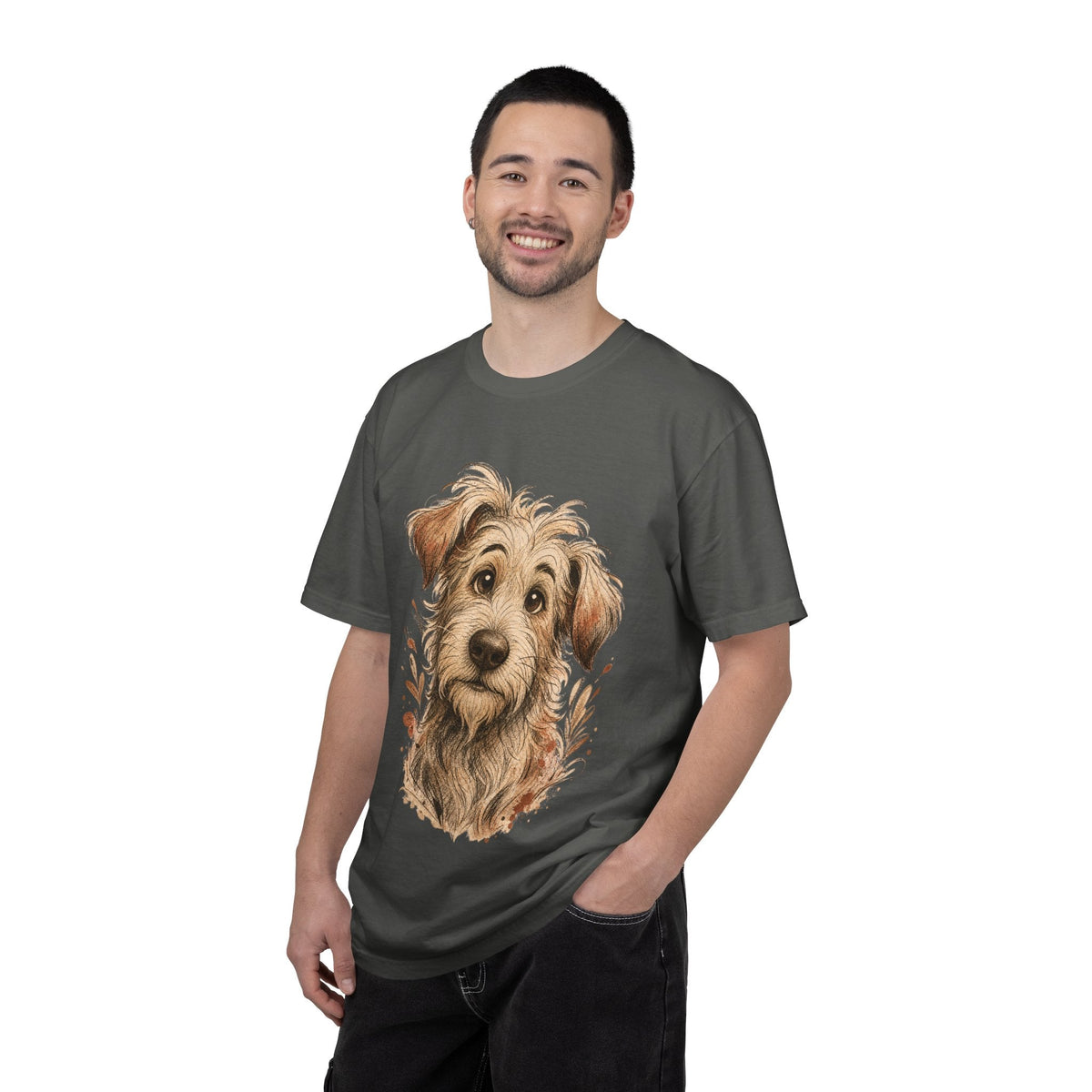 Happy Scruffy Dog T-Shirt — Cute Paw Print Portrait Tee