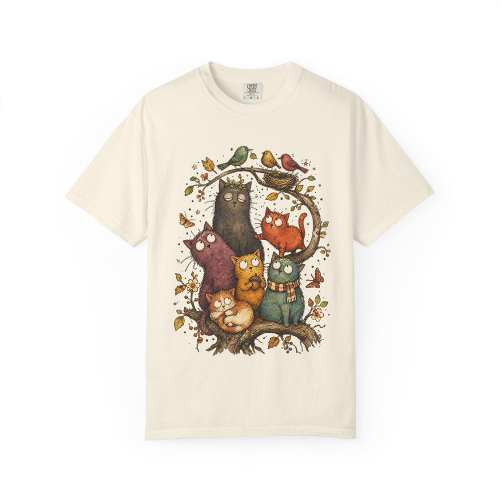 Cat Family Woodland Tee — Cute Autumn Cats Illustration T-Shirt