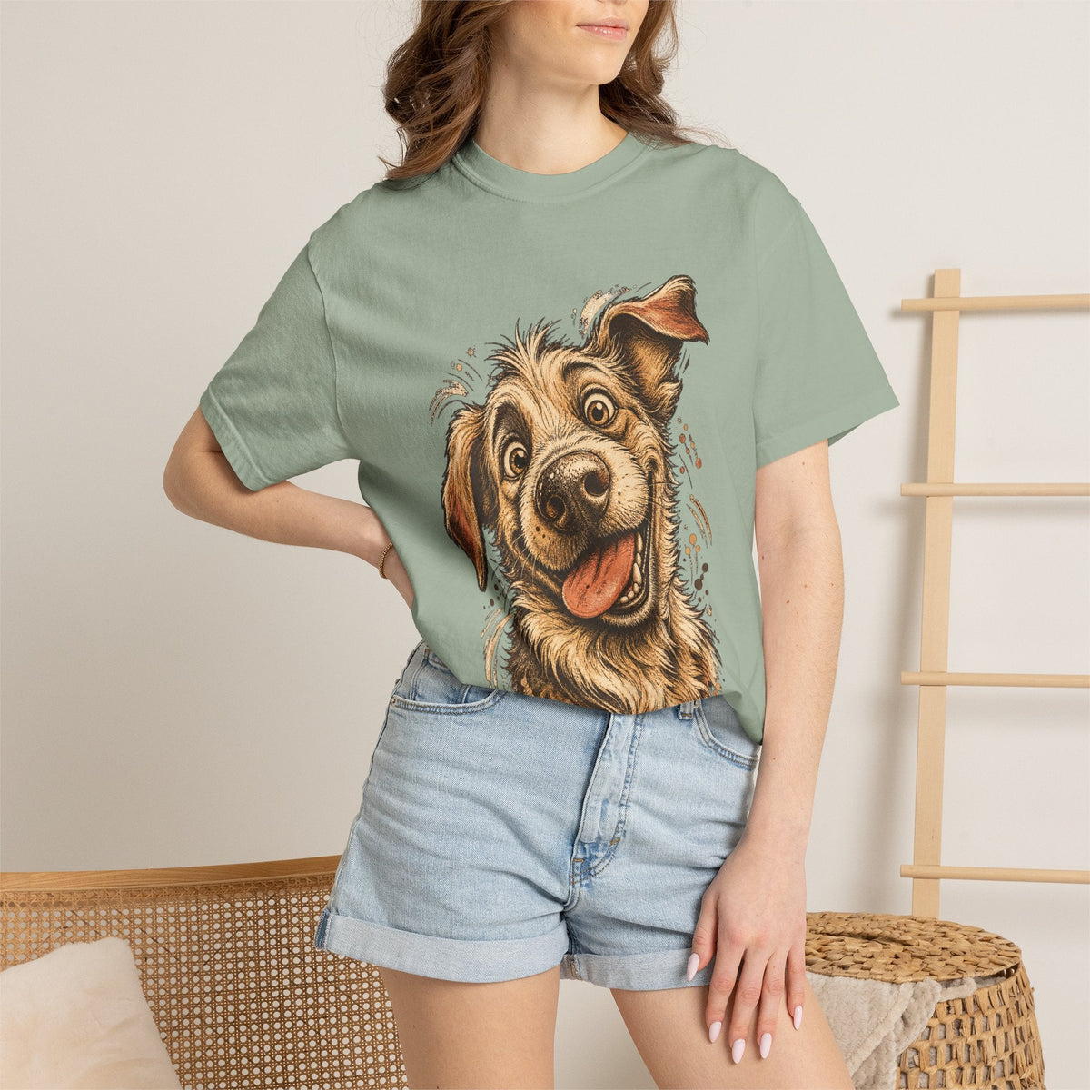 Happy Dog Portrait T-Shirt — Playful Paw Print Graphic Tee for Dog Lovers