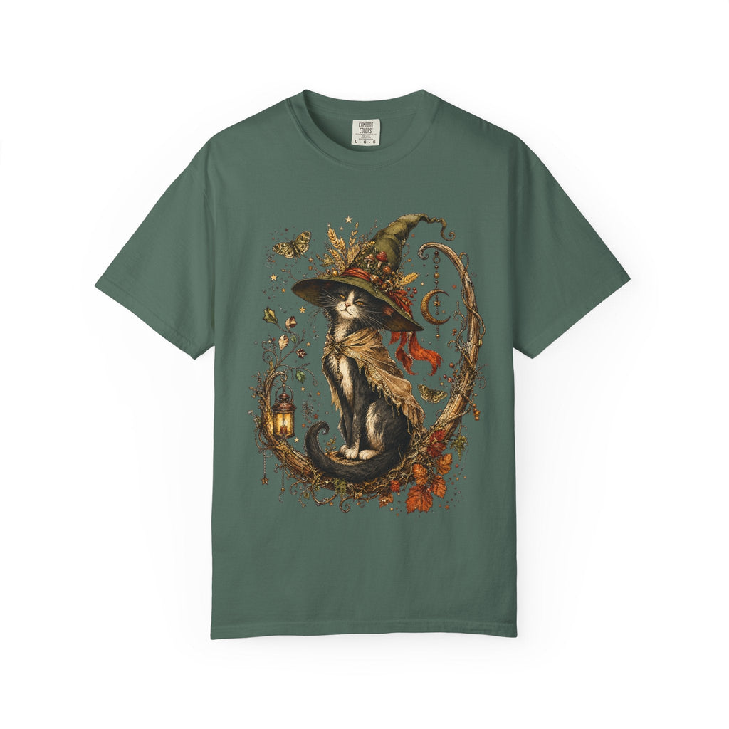 Witch Cat T‑Shirt — Autumn Witch Hat Cat Illustration