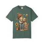 Autumn Kids & Puppy Graphic T-Shirt — Cozy Fall Cute Boy with Dog Design
