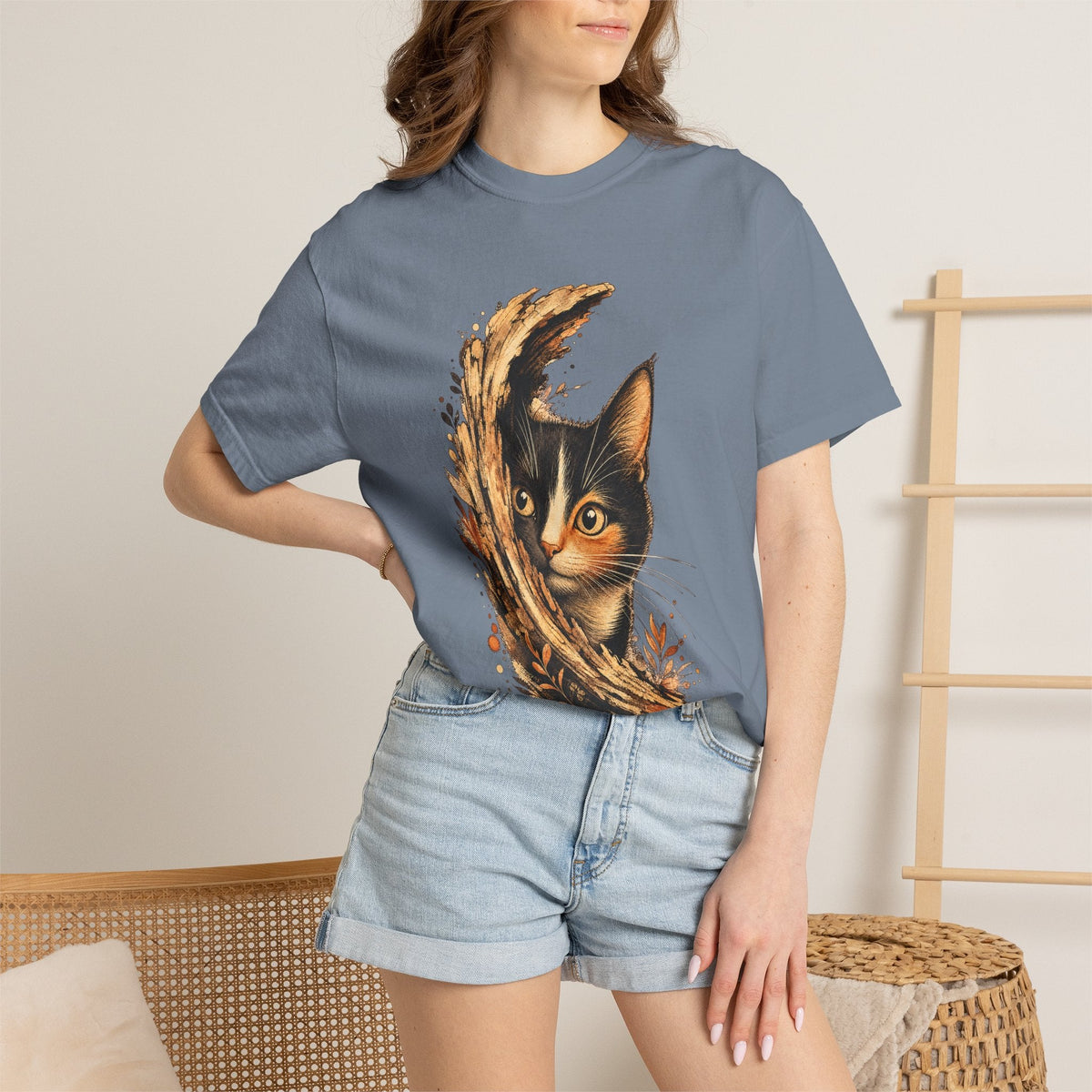 Cat Peek T-Shirt — Calico Cat Artistic Portrait Tee