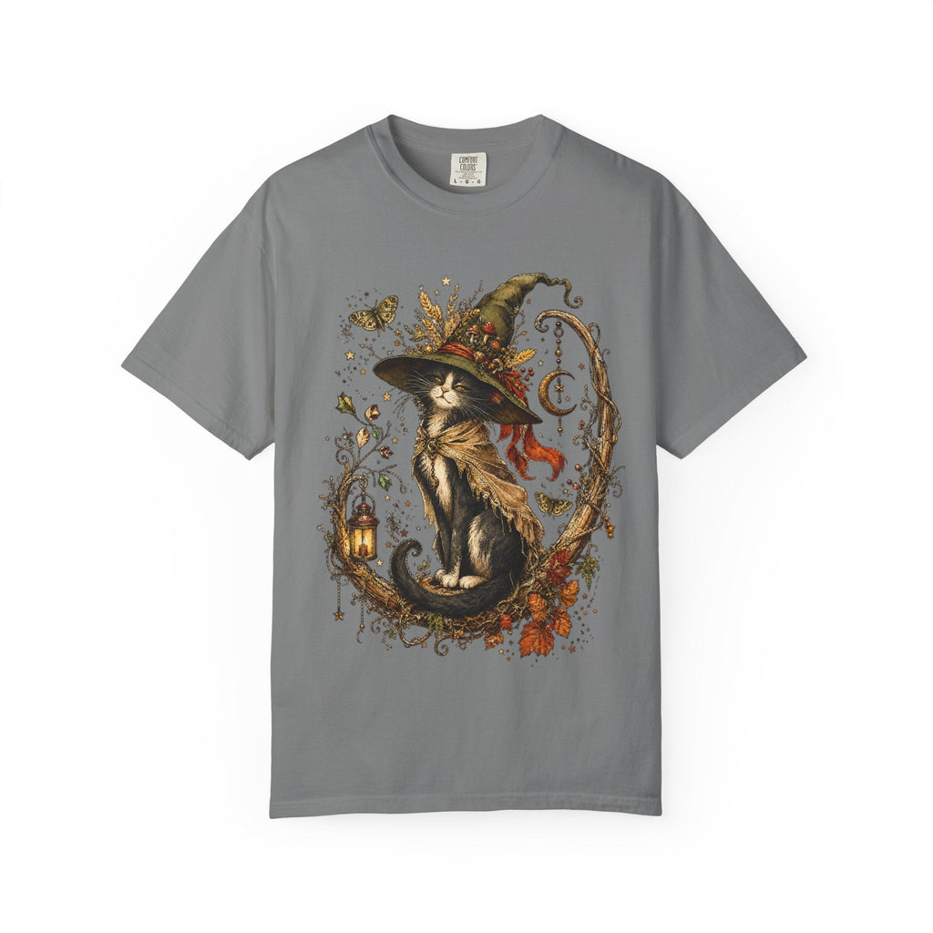 Witch Cat T‑Shirt — Autumn Witch Hat Cat Illustration