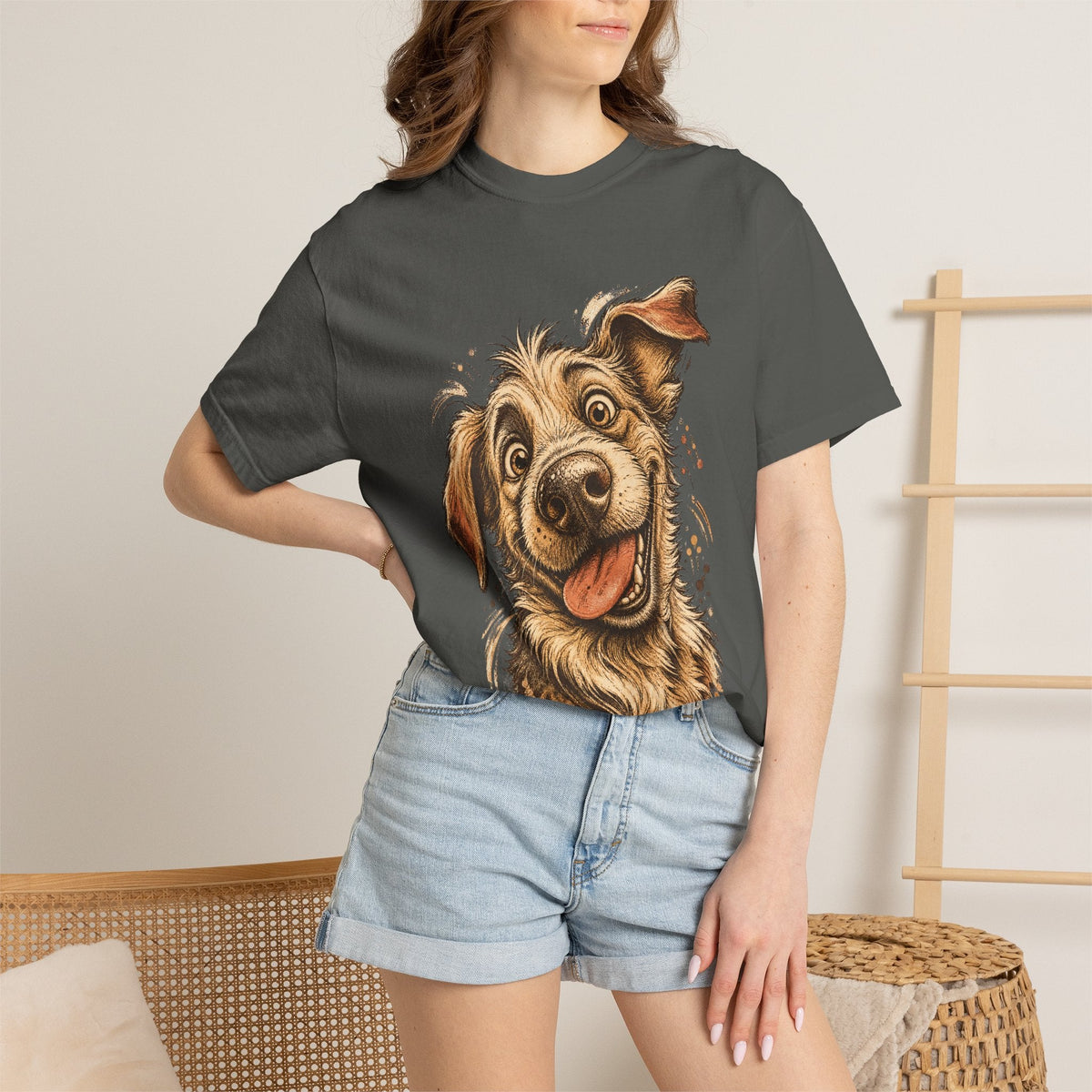 Happy Dog Portrait T-Shirt — Playful Paw Print Graphic Tee for Dog Lovers