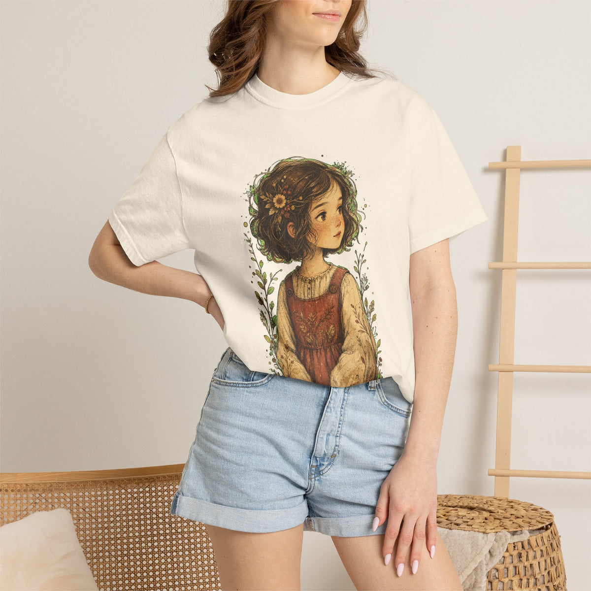 Vintage Cottagecore Girl Illustration T-Shirt