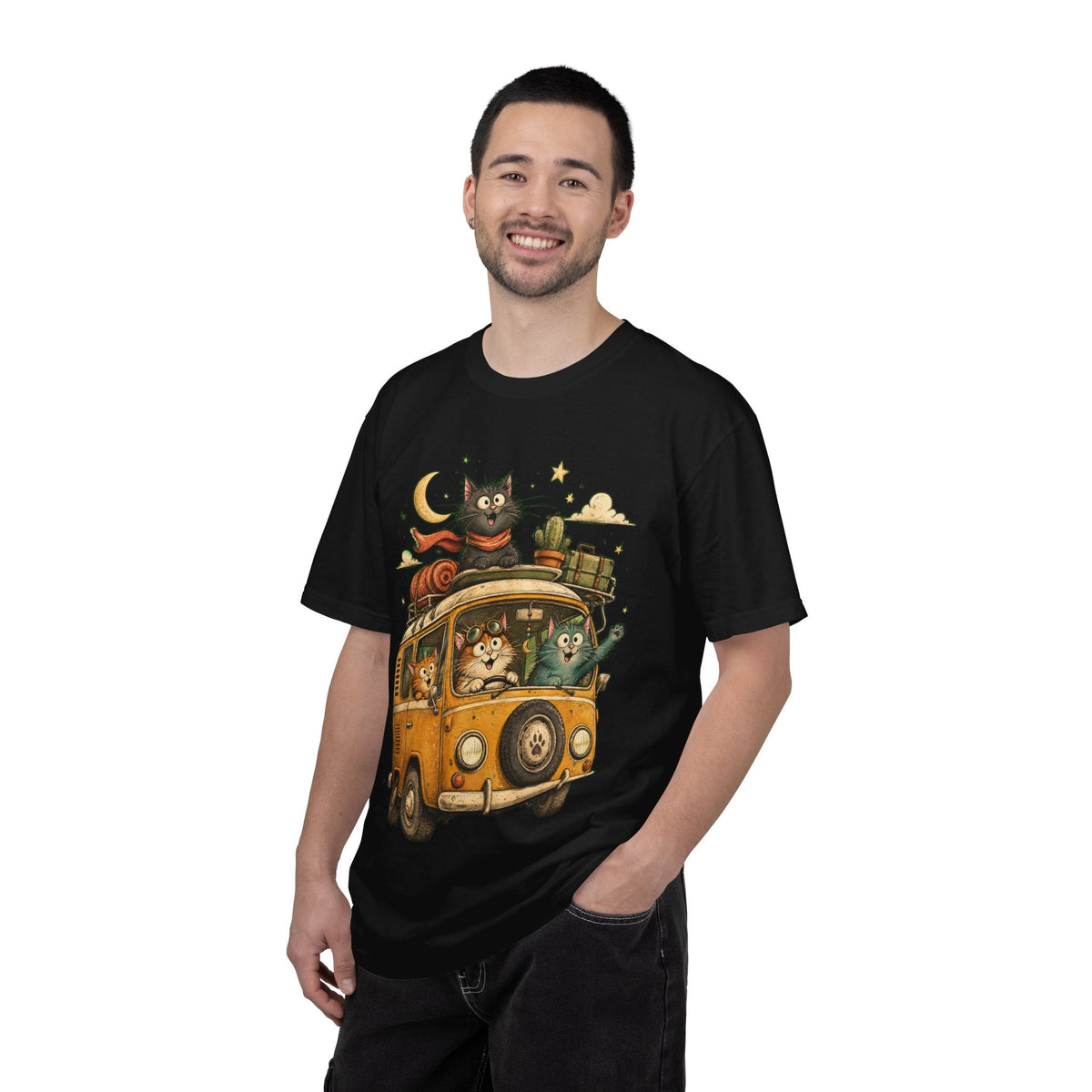 Cute Cats Road Trip T-Shirt — Vintage Camper Van Graphic