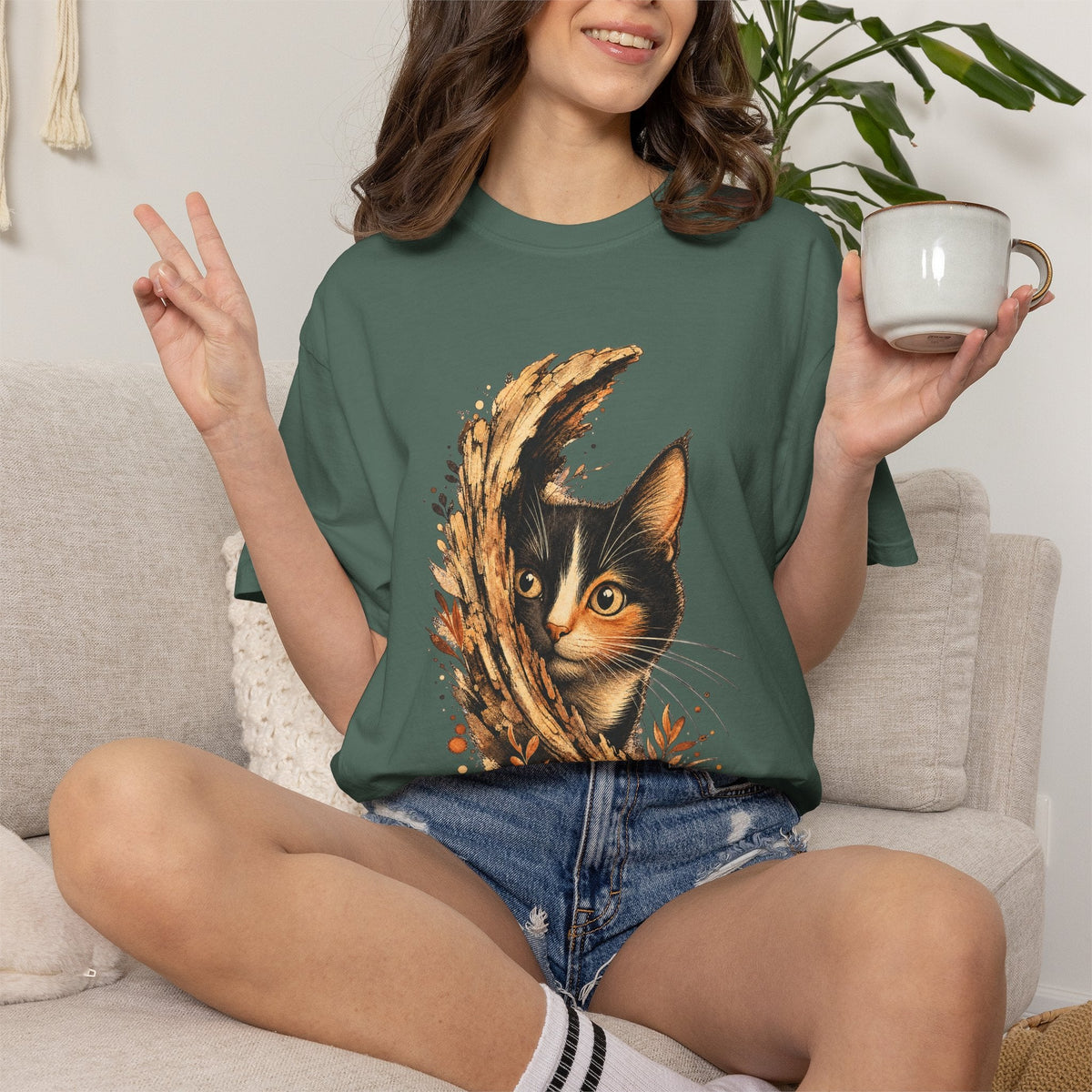 Cat Peek T-Shirt — Calico Cat Artistic Portrait Tee