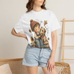 Autumn Kids & Puppy Graphic T-Shirt — Cozy Fall Cute Boy with Dog Design