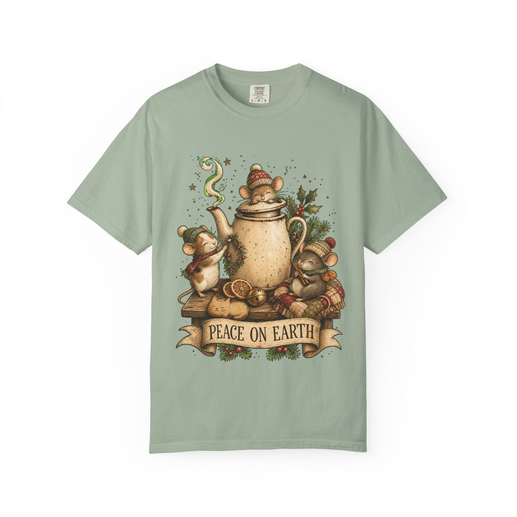 Peace on Earth Christmas T-Shirt — Vintage Holiday Tea & Mouse Illustration