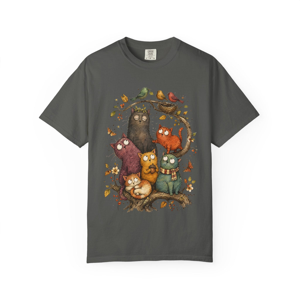 Cat Family Woodland Tee — Cute Autumn Cats Illustration T-Shirt