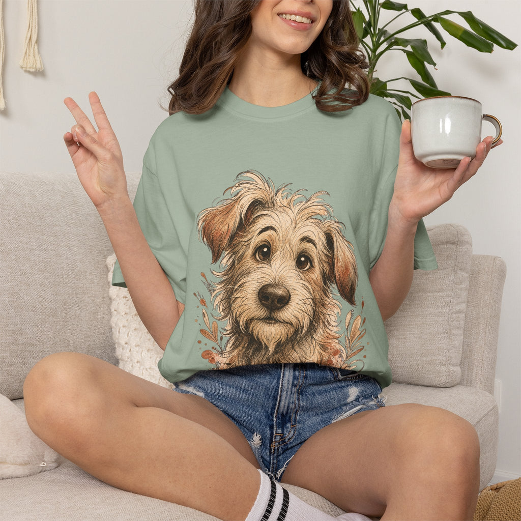 Happy Scruffy Dog T-Shirt — Cute Paw Print Portrait Tee