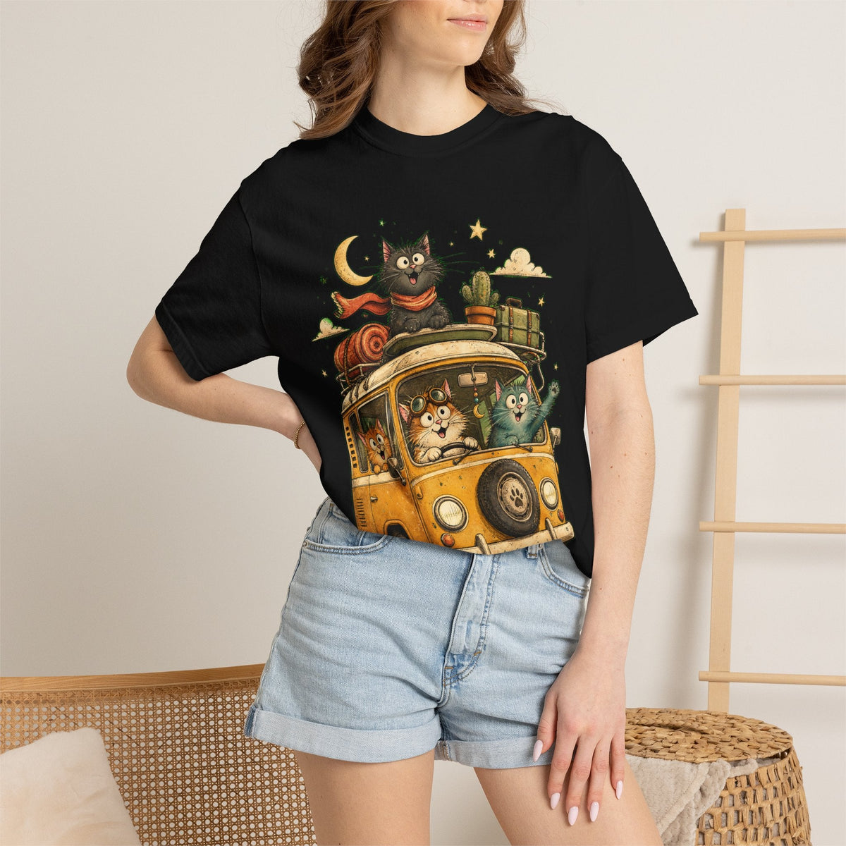 Cute Cats Road Trip T-Shirt — Vintage Camper Van Graphic