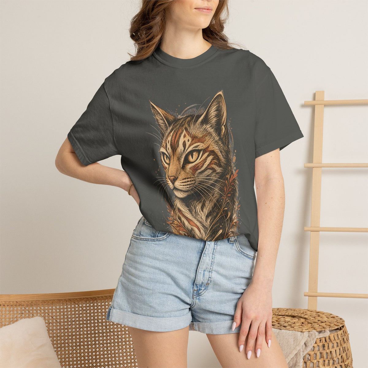 Cat Portrait T-Shirt — Realistic Tabby Illustration Tee