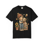 Autumn Kids & Puppy Graphic T-Shirt — Cozy Fall Cute Boy with Dog Design