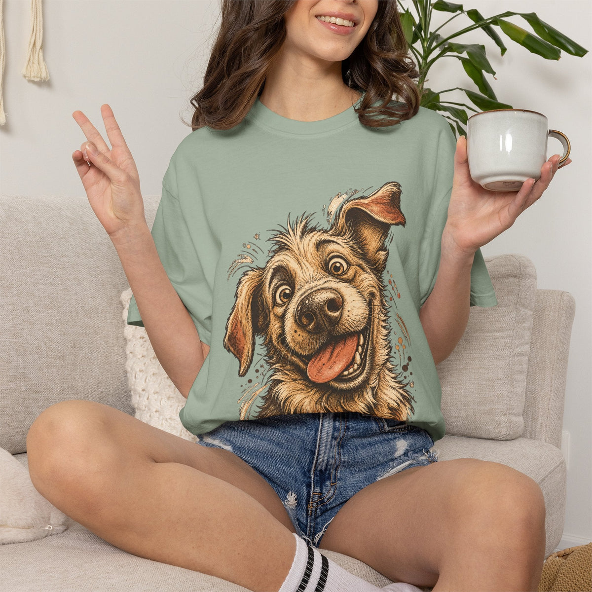 Happy Dog Portrait T-Shirt — Playful Paw Print Graphic Tee for Dog Lovers