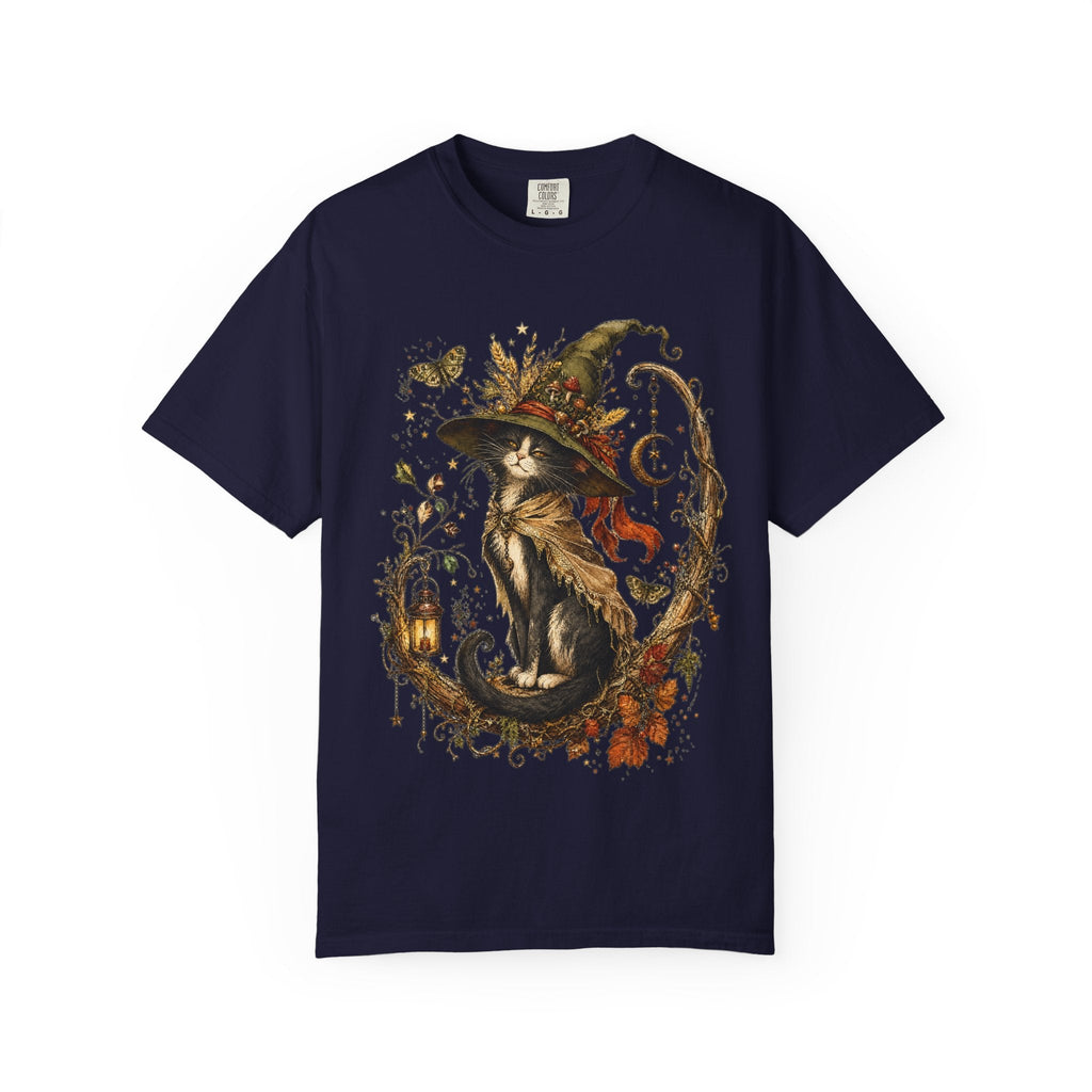 Witch Cat T‑Shirt — Autumn Witch Hat Cat Illustration
