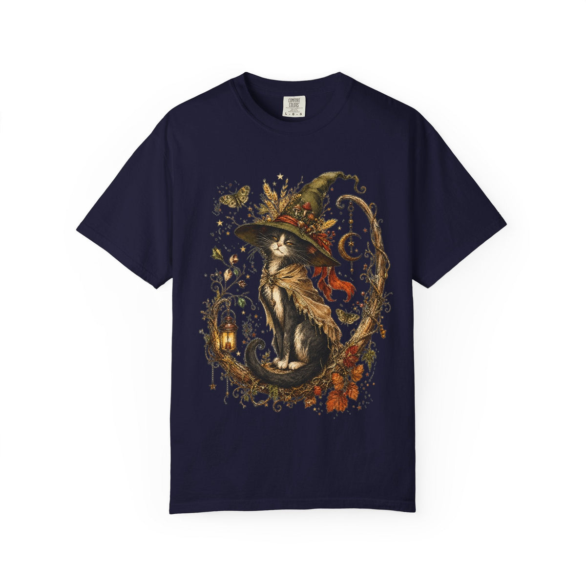 Witch Cat T‑Shirt — Autumn Witch Hat Cat Illustration