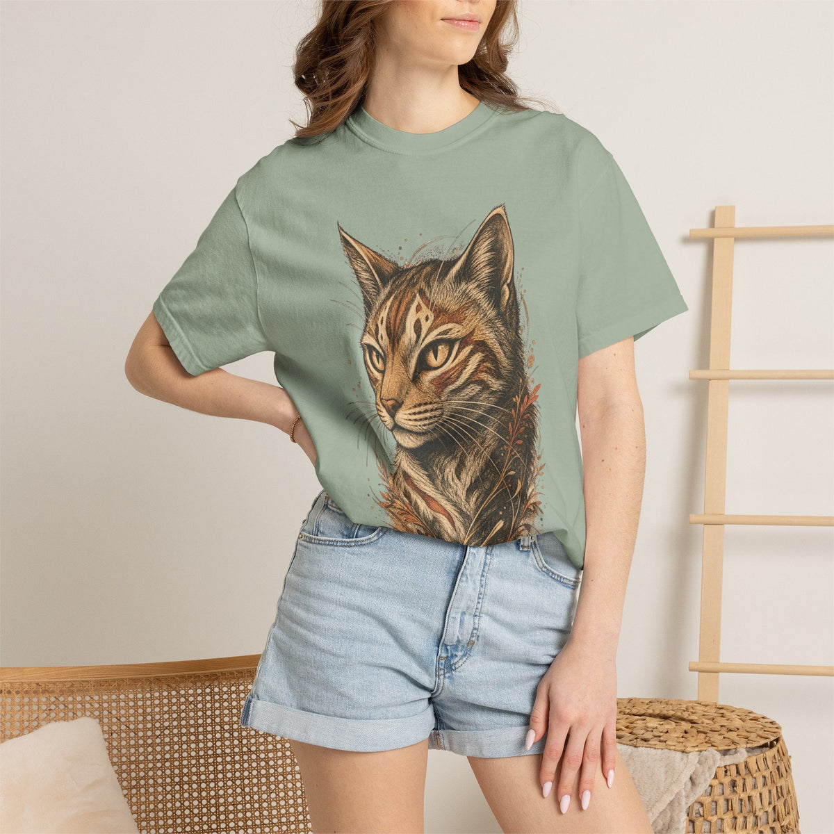 Cat Portrait T-Shirt — Realistic Tabby Illustration Tee