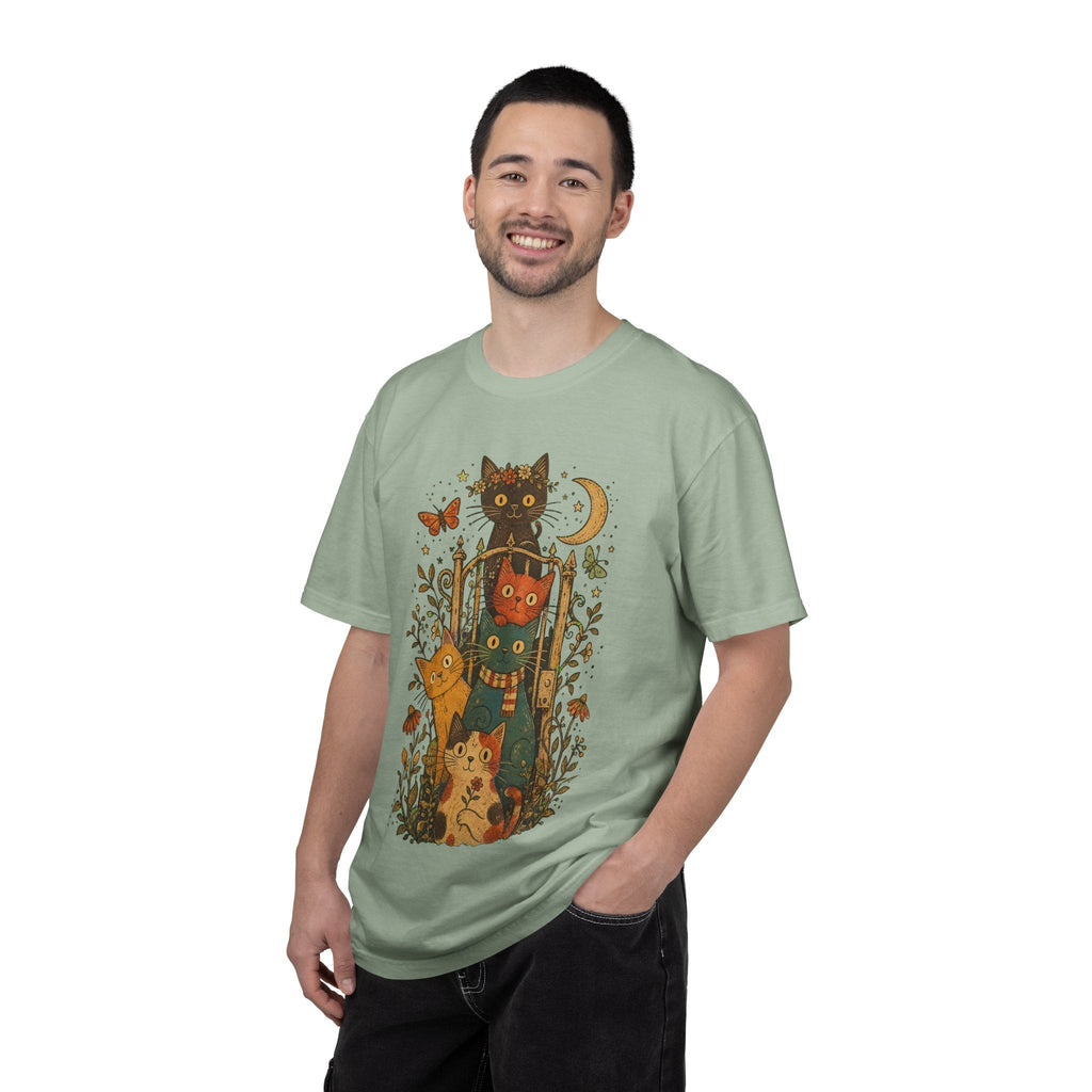 Cat Stack T-Shirt — Autumn Woodland Cats with Moon & Butterflies