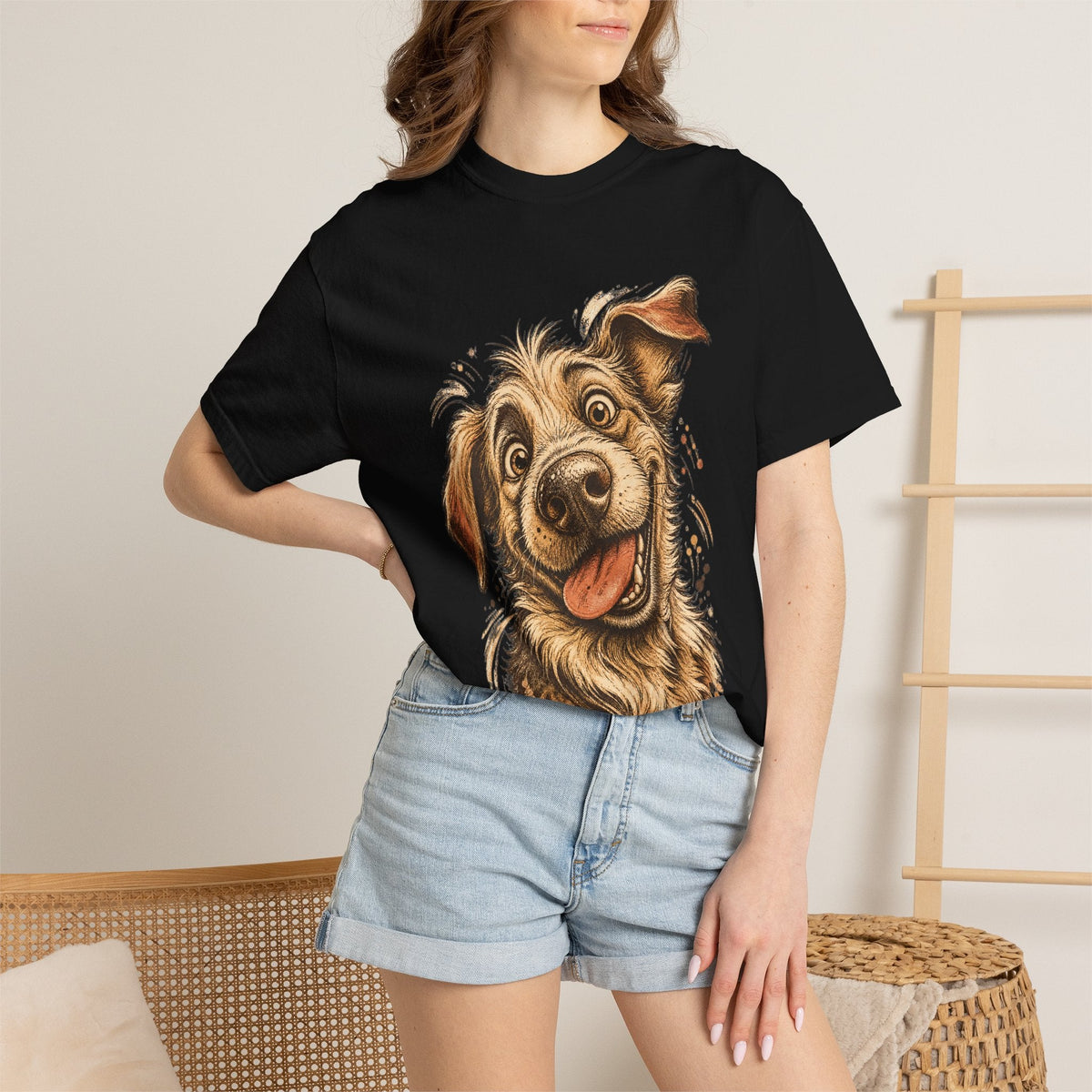 Happy Dog Portrait T-Shirt — Playful Paw Print Graphic Tee for Dog Lovers