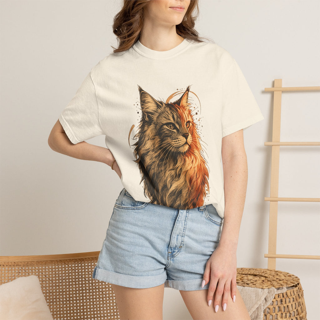 Majestic Maine Coon Cat T-Shirt — Artistic Portrait Tee for Cat Lovers