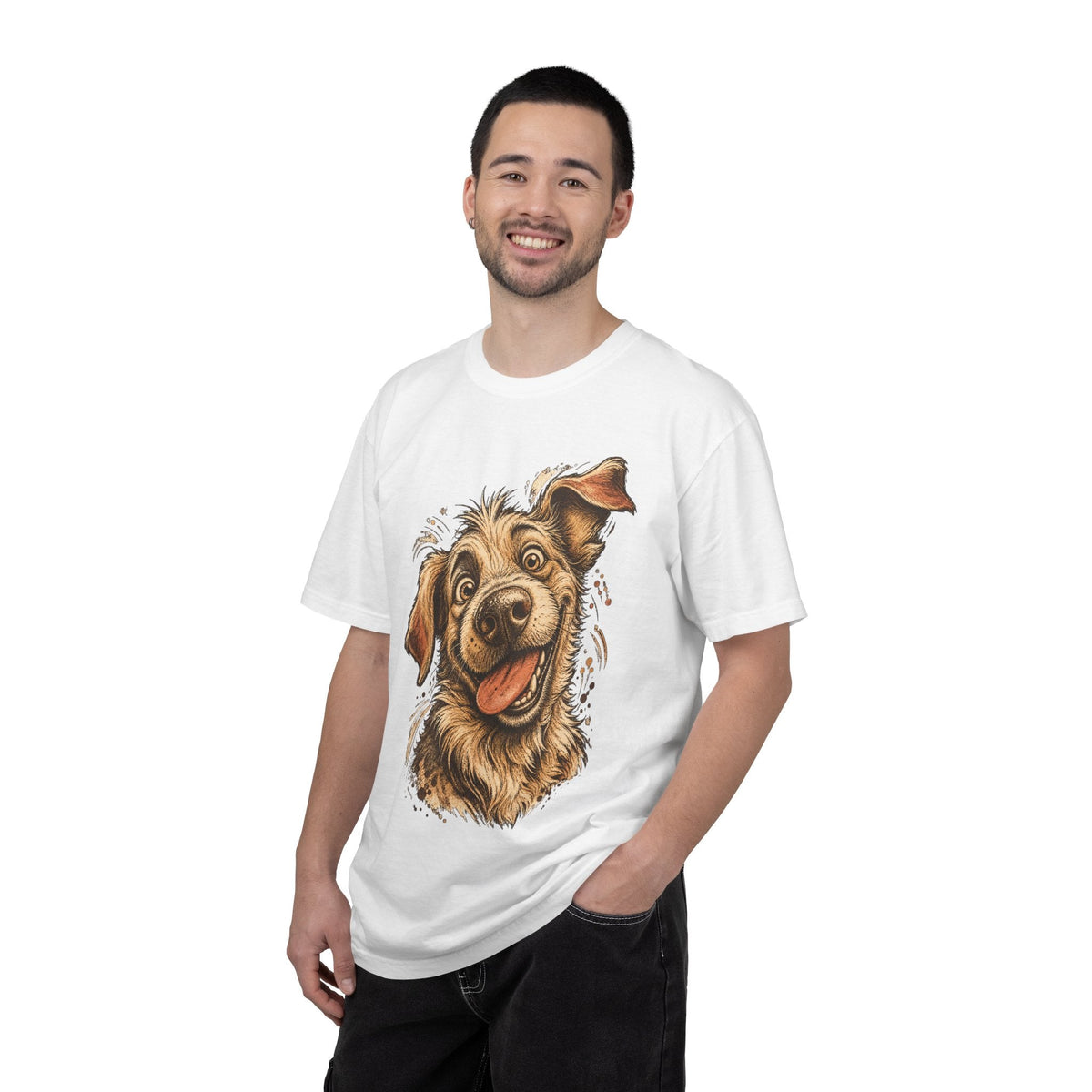 Happy Dog Portrait T-Shirt — Playful Paw Print Graphic Tee for Dog Lovers
