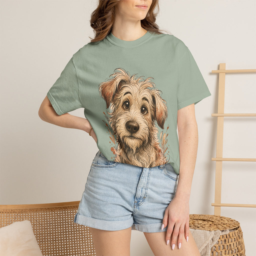 Happy Scruffy Dog T-Shirt — Cute Paw Print Portrait Tee