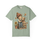 Autumn Kids & Puppy Graphic T-Shirt — Cozy Fall Cute Boy with Dog Design