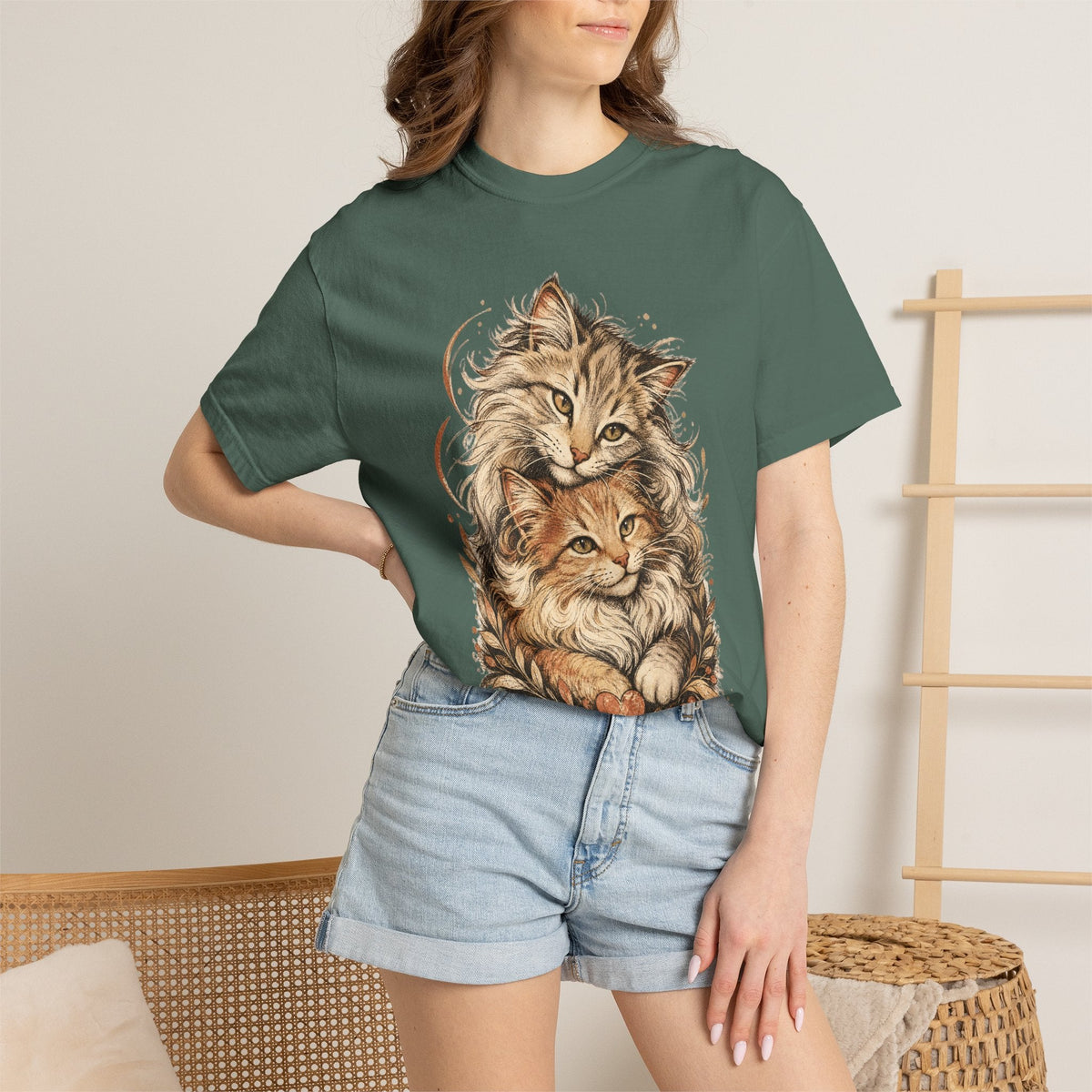 Cat Lovers Vintage Art T-Shirt — Cozy Fluffy Cats Illustration