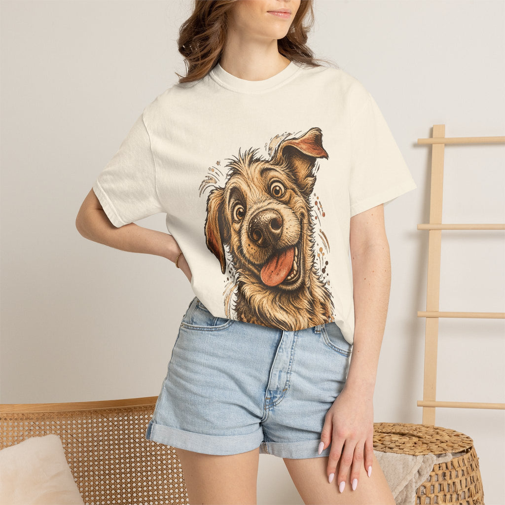Happy Dog Portrait T-Shirt — Playful Paw Print Graphic Tee for Dog Lovers