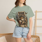 Cozy Cat Nook T-Shirt — Sleeping Cat with Tea & Lavender Graphic