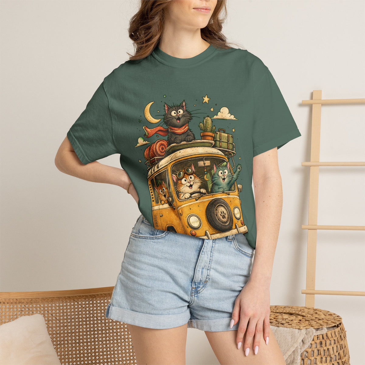 Cute Cats Road Trip T-Shirt — Vintage Camper Van Graphic