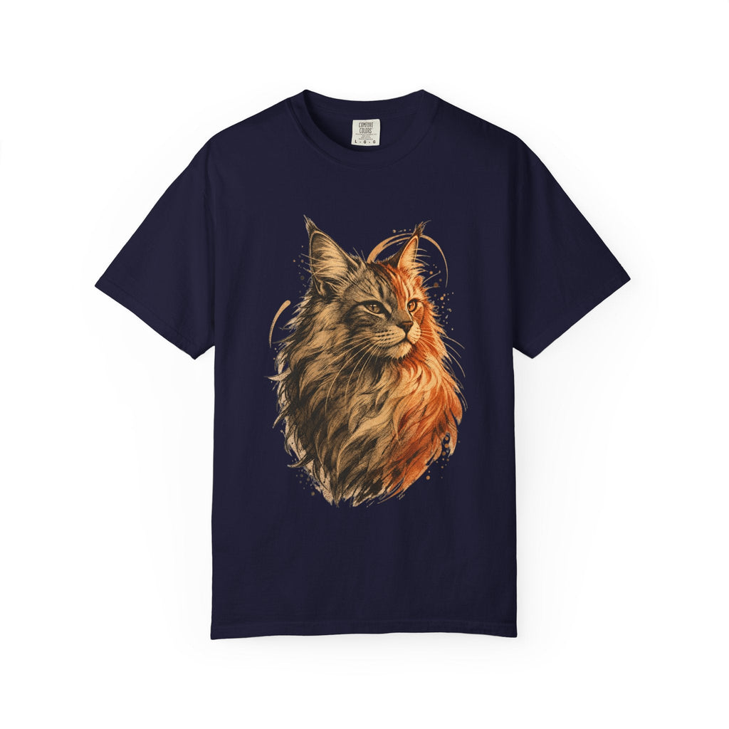 Majestic Maine Coon Cat T-Shirt — Artistic Portrait Tee for Cat Lovers