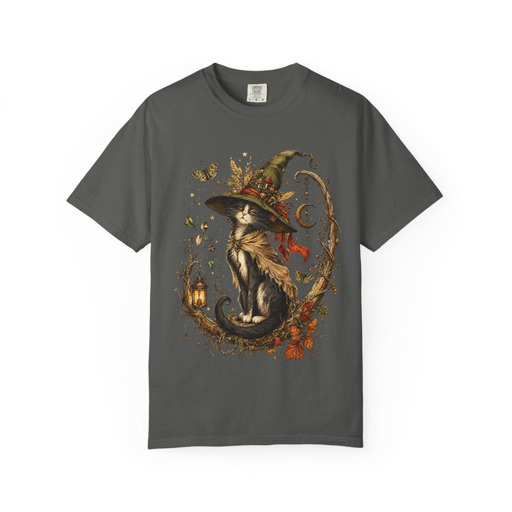 Witch Cat T‑Shirt — Autumn Witch Hat Cat Illustration