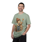 Autumn Kids & Puppy Graphic T-Shirt — Cozy Fall Cute Boy with Dog Design