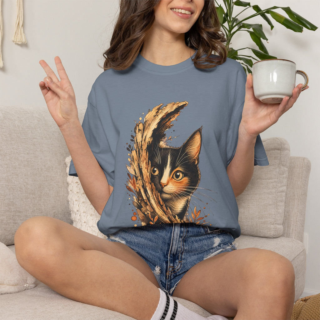 Cat Peek T-Shirt — Calico Cat Artistic Portrait Tee