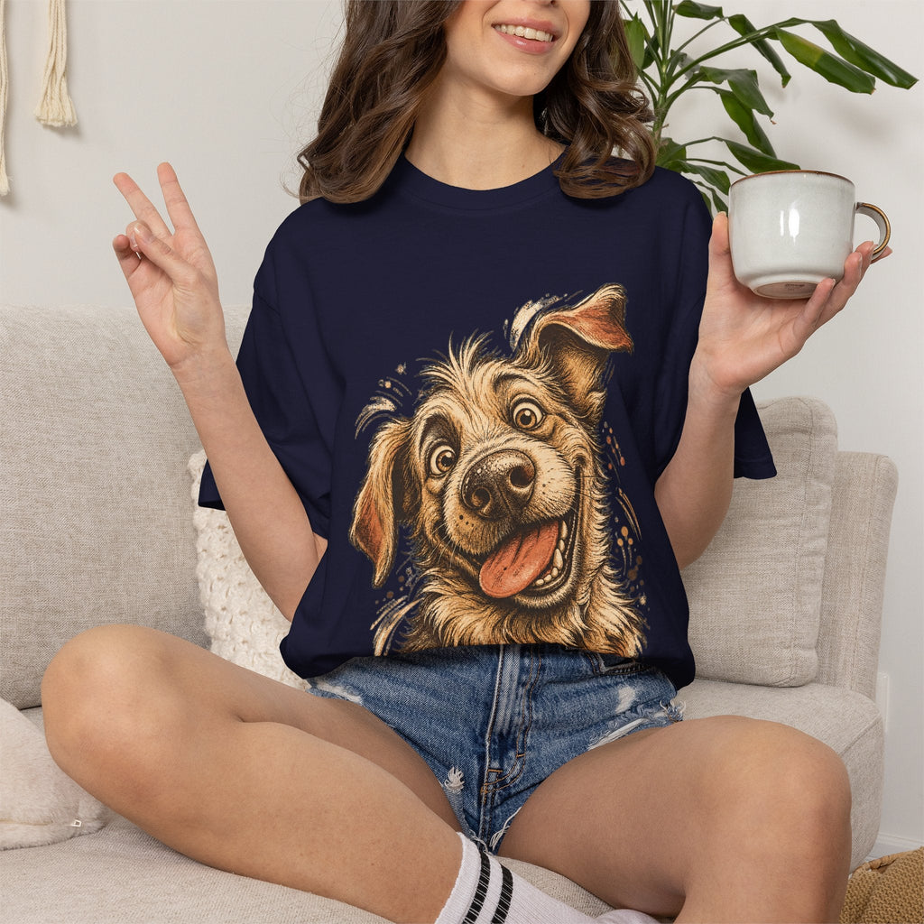 Happy Dog Portrait T-Shirt — Playful Paw Print Graphic Tee for Dog Lovers