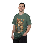 Autumn Kids & Puppy Graphic T-Shirt — Cozy Fall Cute Boy with Dog Design