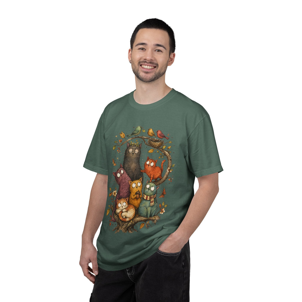 Cat Family Woodland Tee — Cute Autumn Cats Illustration T-Shirt