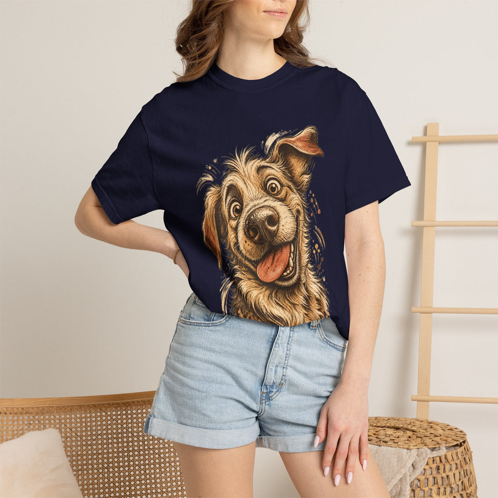 Happy Dog Portrait T-Shirt — Playful Paw Print Graphic Tee for Dog Lovers