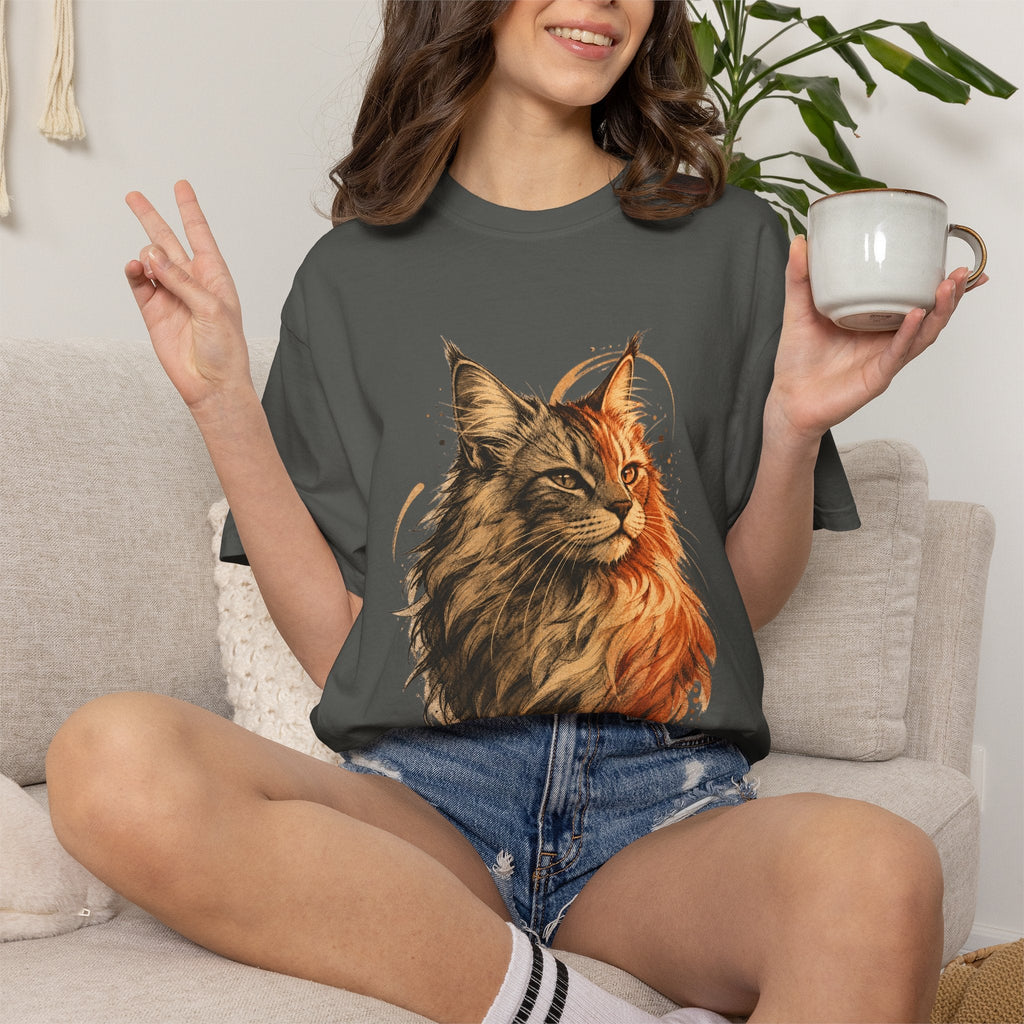 Majestic Maine Coon Cat T-Shirt — Artistic Portrait Tee for Cat Lovers