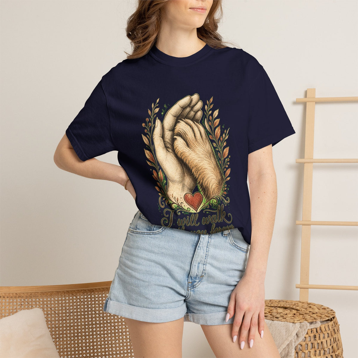T-Shirt — "I Will Walk With You Forever" Hand-in-Paw Memorial Design