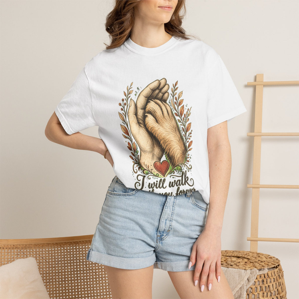 T-Shirt — "I Will Walk With You Forever" Hand-in-Paw Memorial Design