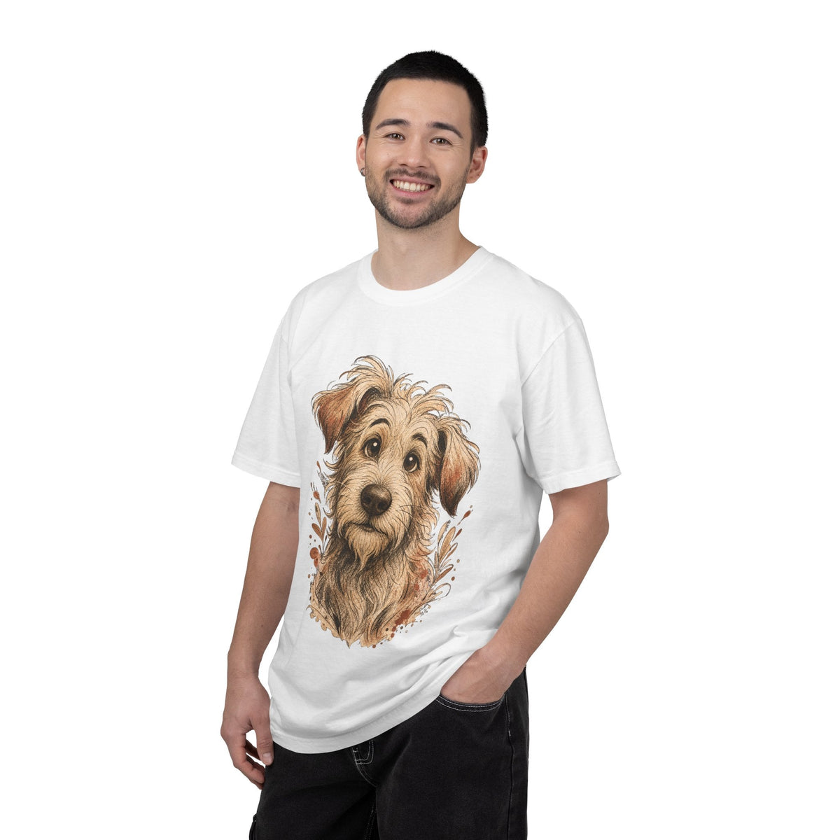 Happy Scruffy Dog T-Shirt — Cute Paw Print Portrait Tee