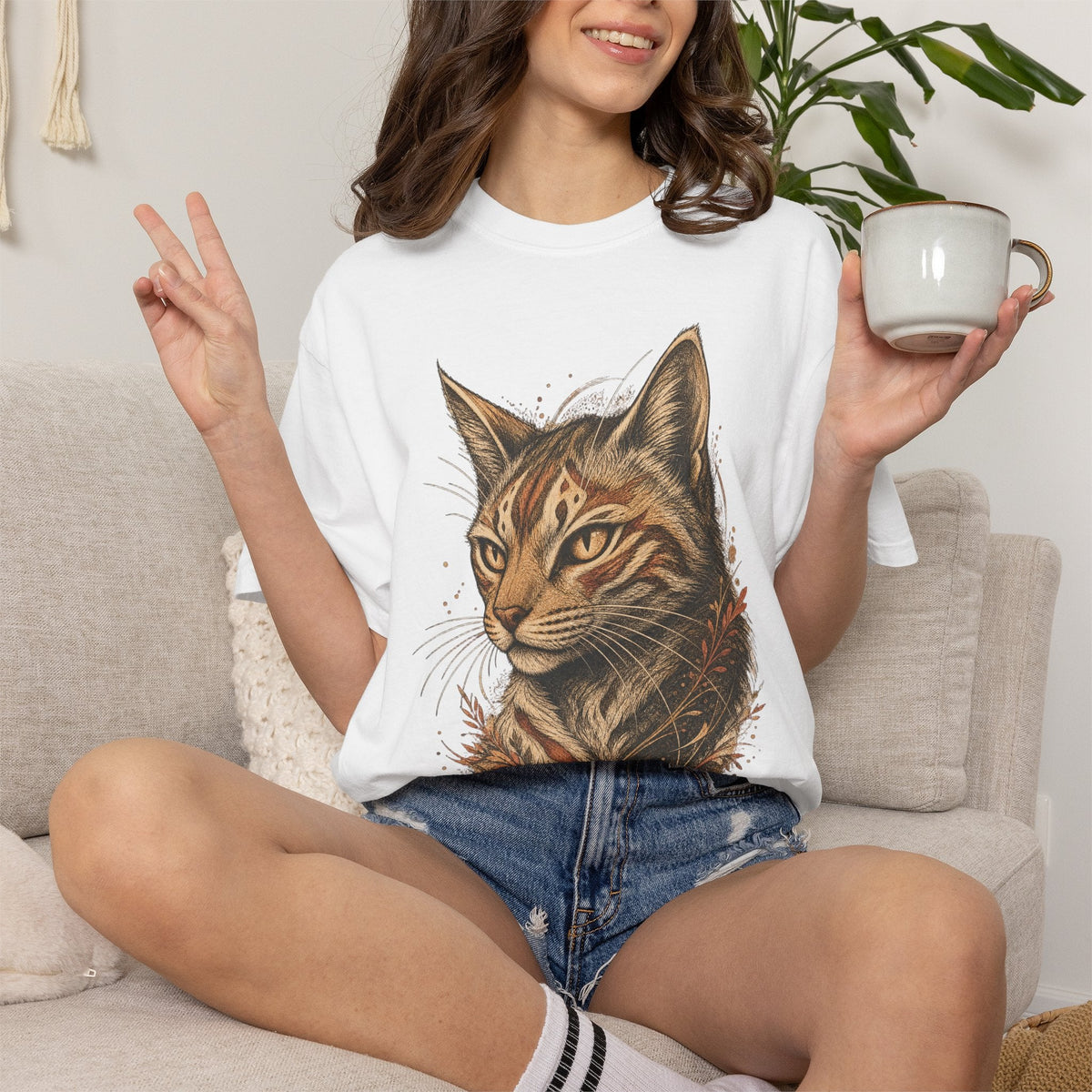Cat Portrait T-Shirt — Realistic Tabby Illustration Tee