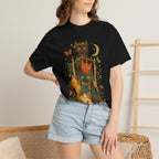 Cat Stack T-Shirt — Autumn Woodland Cats with Moon & Butterflies